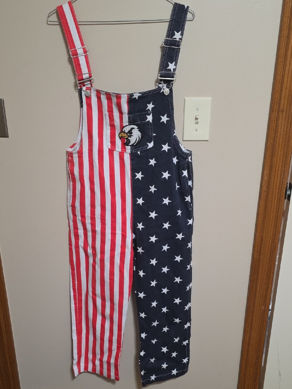Patriotic Flag Overalls with Eagle Patch